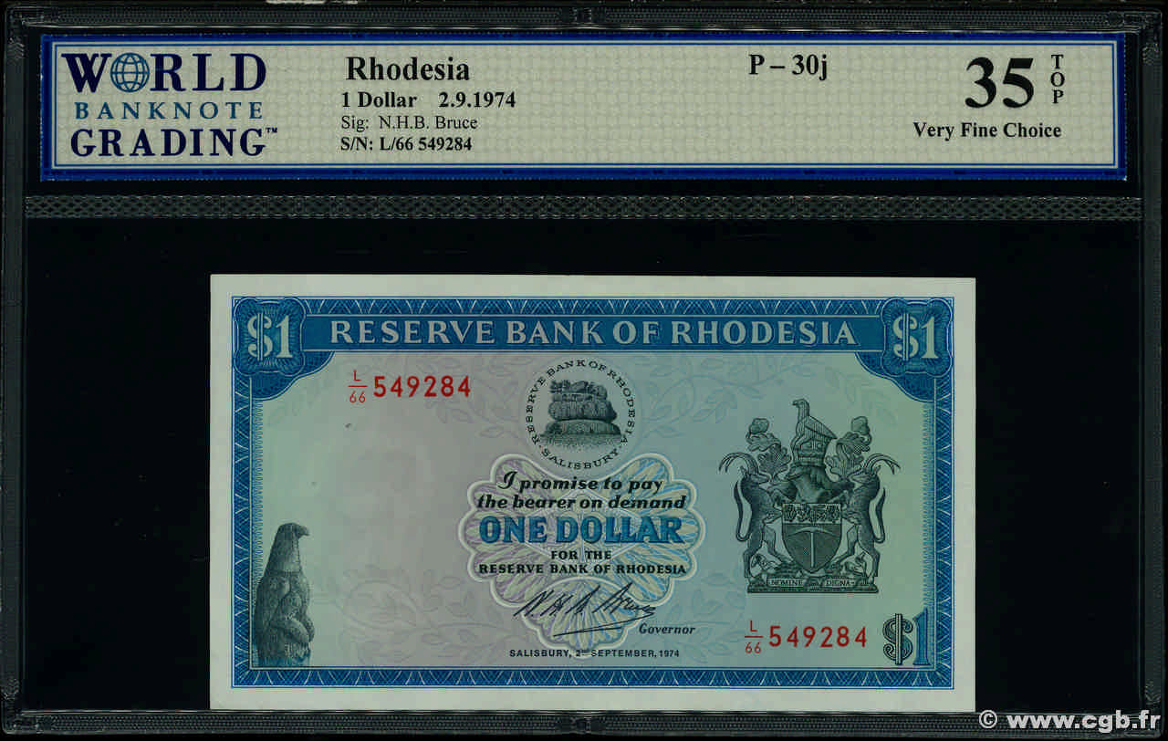 1 Dollar RHODÉSIE  1974 P.30j TTB+
