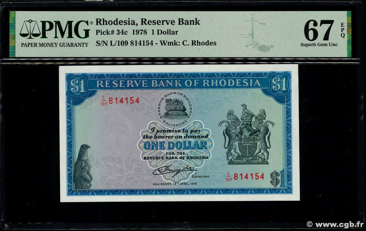 1 Dollar RHODESIA  1978 P.34c UNC