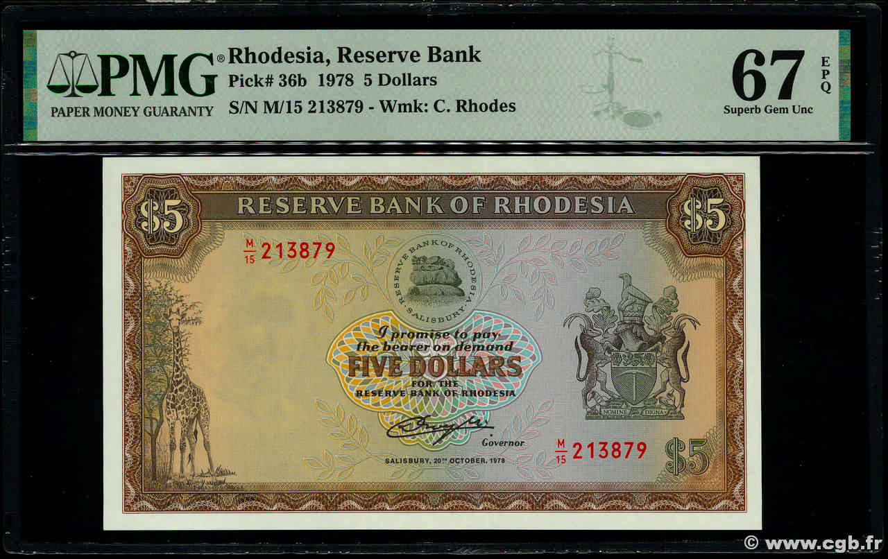 5 Dollars RODESIA  1978 P.36b FDC