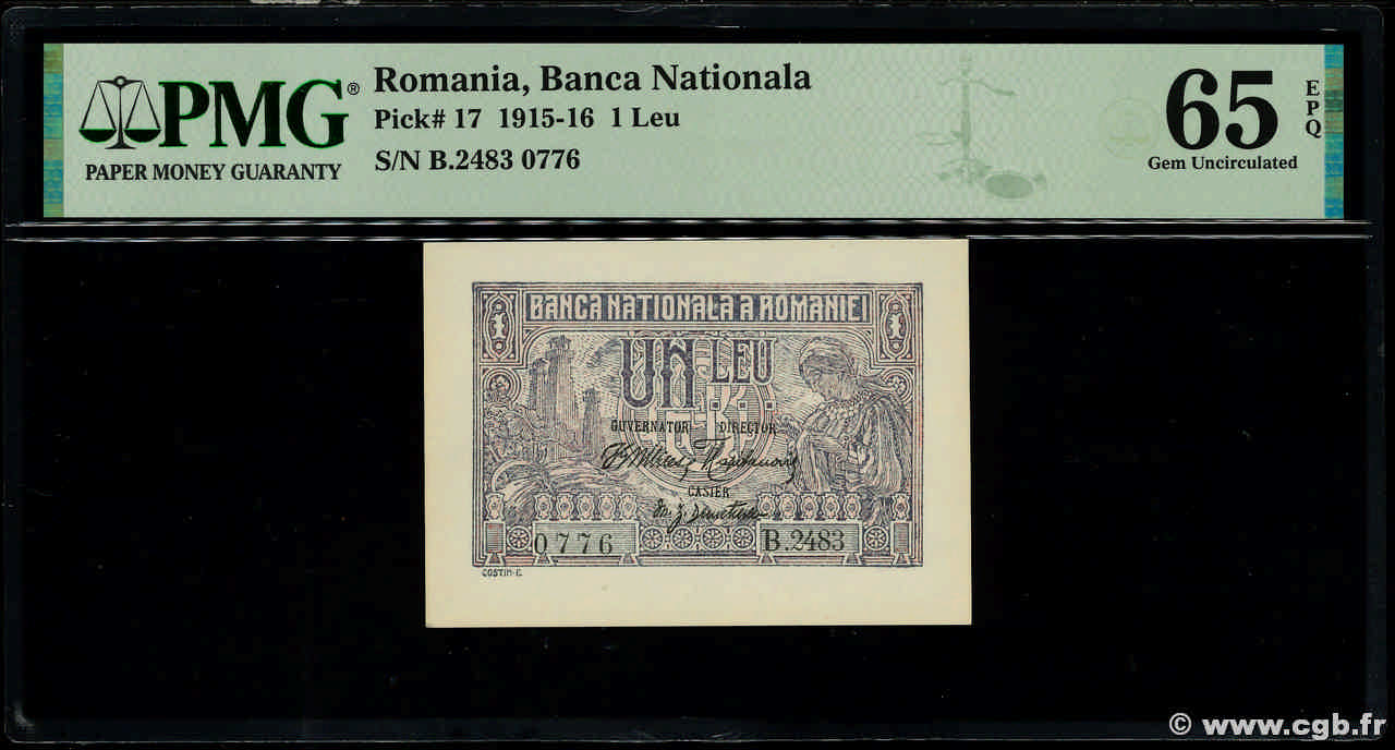 1 Leu ROMANIA  1915 P.017 UNC