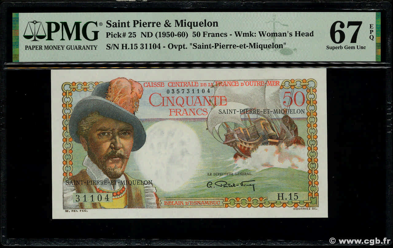 50 Francs Belain d Esnambuc SAN PEDRO Y MIGUELóN  1946 P.25 FDC