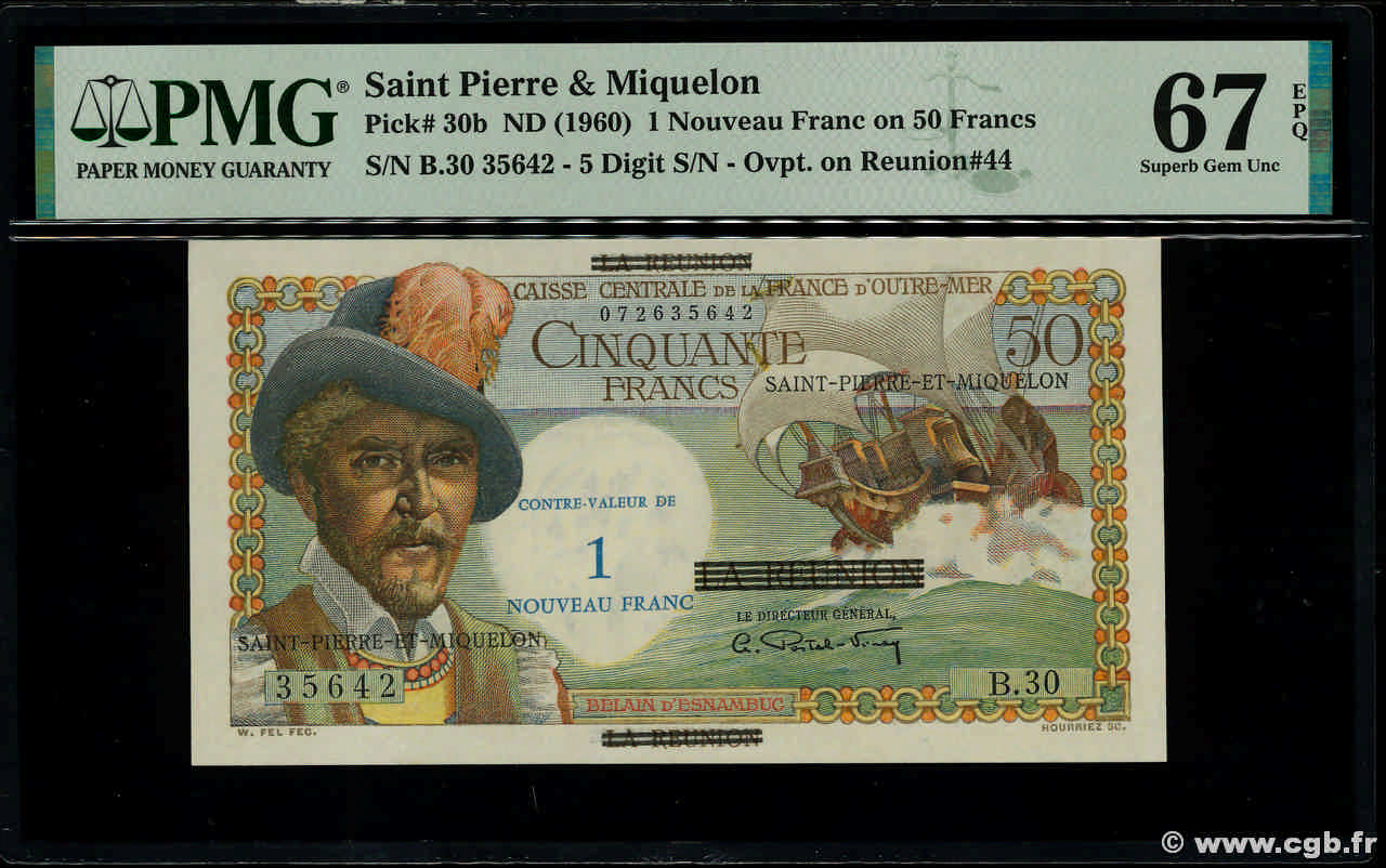 1 NF sur 50 Francs Belain d Esnambuc SAN PEDRO Y MIGUELóN  1960 P.30b FDC