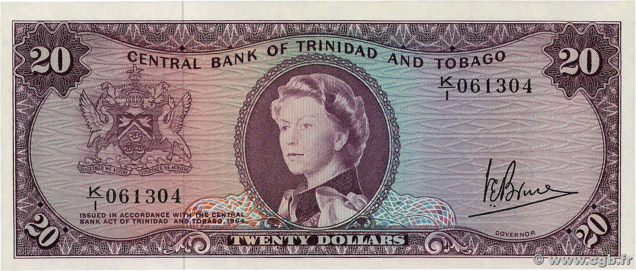 20 Dollars TRINIDAD E TOBAGO  1964 P.29c q.FDC