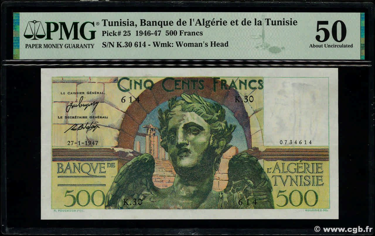 500 Francs TUNISIA  1947 P.25 XF+