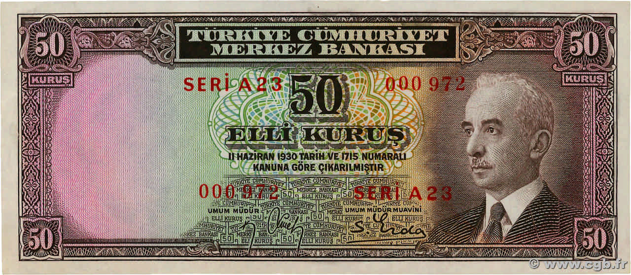 50 Kurus Petit numéro TURKEY  1942 P.133 AU