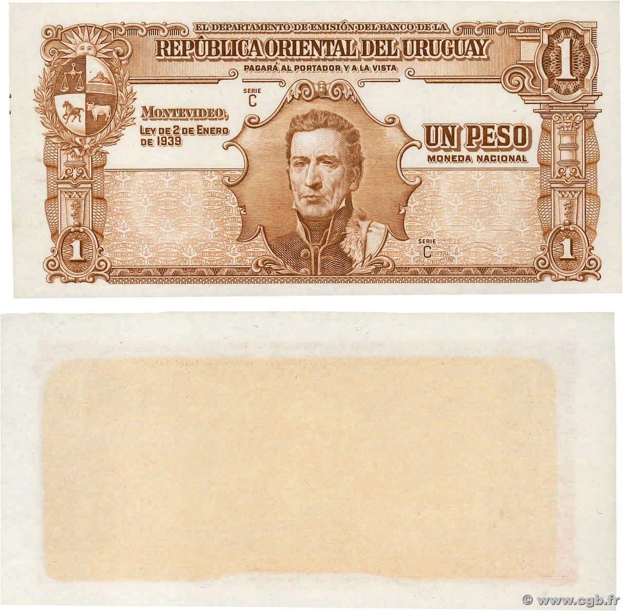1 Peso Épreuve URUGUAY  1939 P.035p FDC
