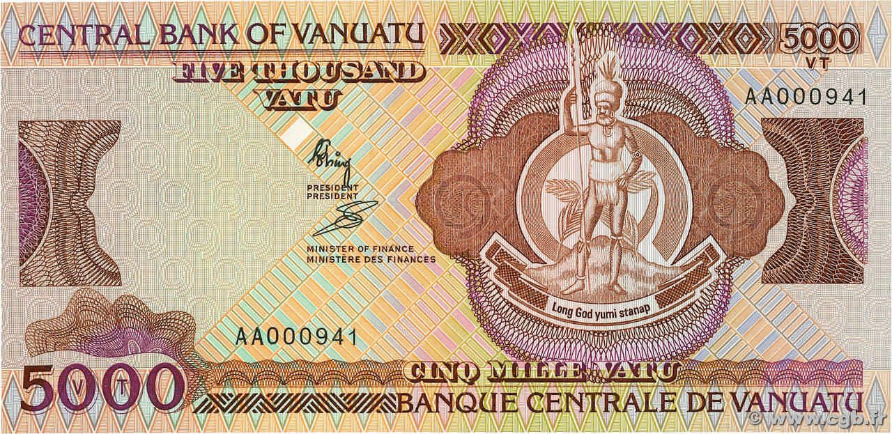 5000 Vatu Petit numéro VANUATU  1989 P.04 pr.NEUF