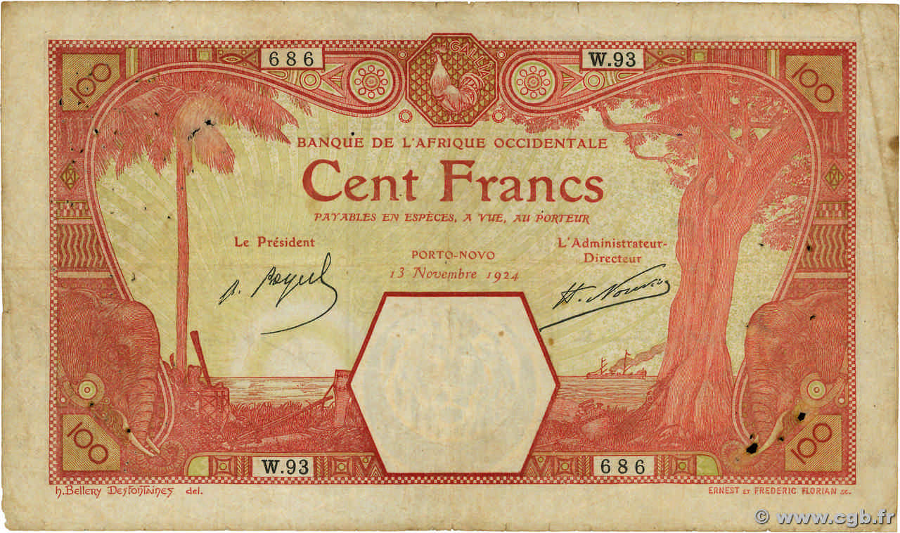 100 Francs PORTO-NOVO AFRIQUE OCCIDENTALE FRANÇAISE (1895-1958) Porto-Novo 1924 P.11Eb TB