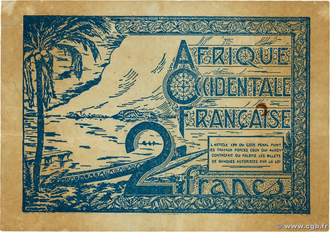 2 Francs AFRIQUE OCCIDENTALE FRANÇAISE (1895-1958)  1944 P.35 TTB