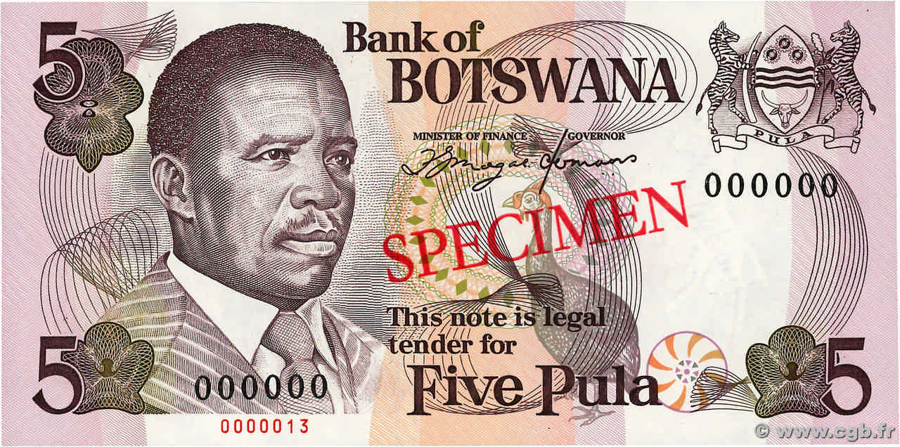 5 Pula Spécimen BOTSWANA (REPUBLIC OF)  1992 P.11s UNC