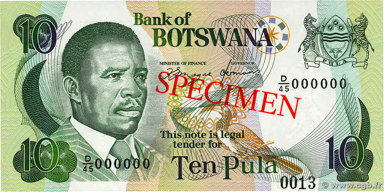 10 Pula Spécimen BOTSWANA (REPUBLIC OF)  1992 P.12s UNC