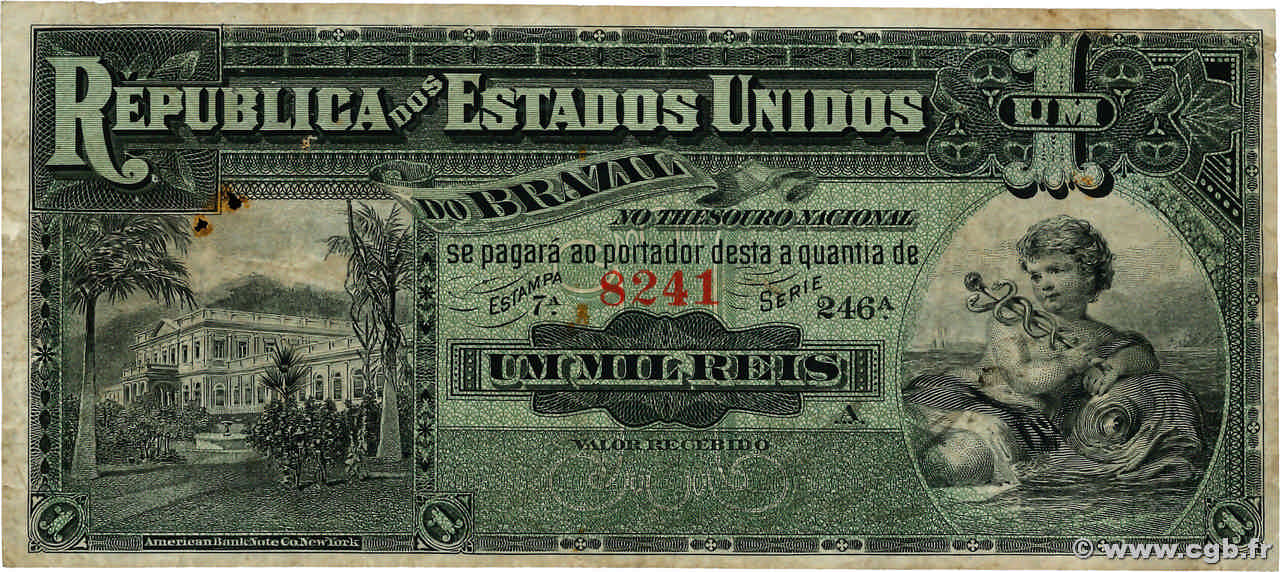 1 Mil Reis BRAZIL  1891 P.003c F