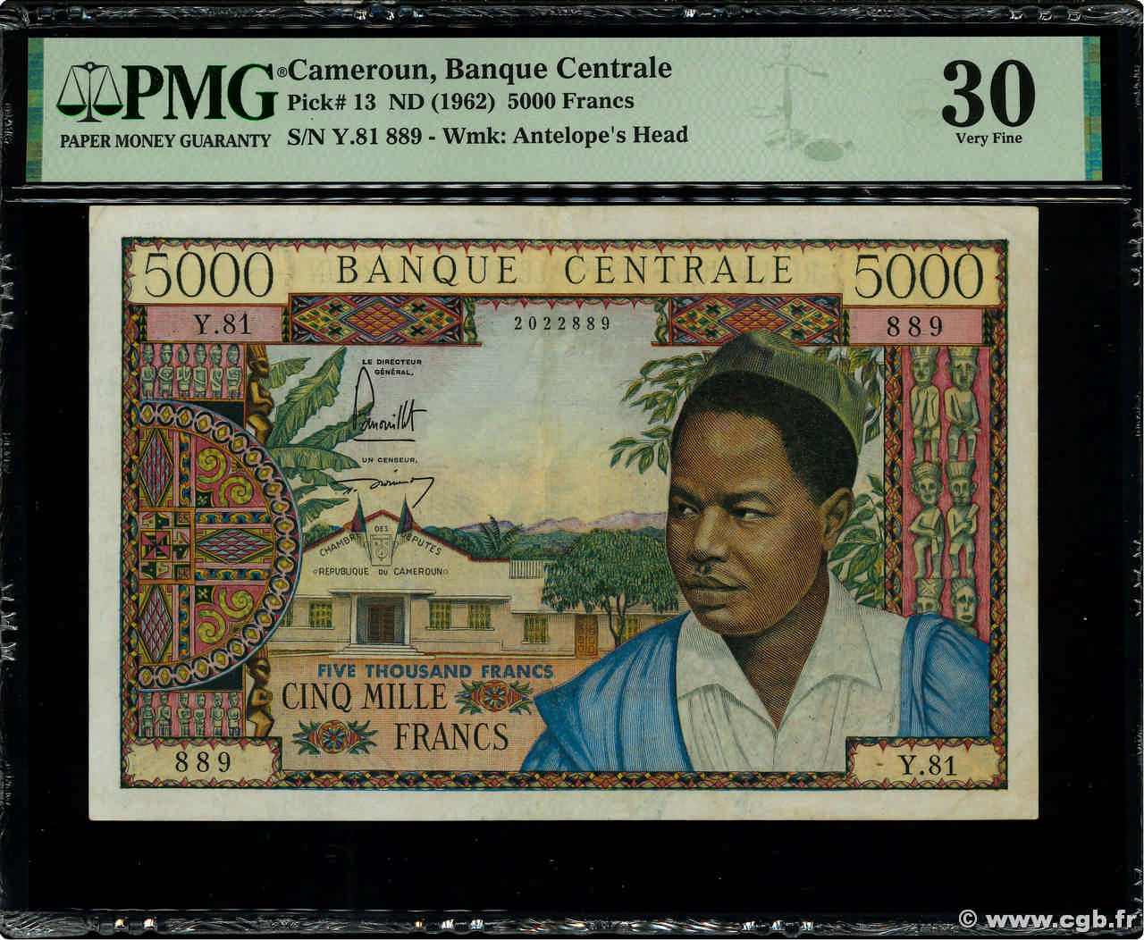 5000 Francs CAMERúN  1962 P.13a MBC