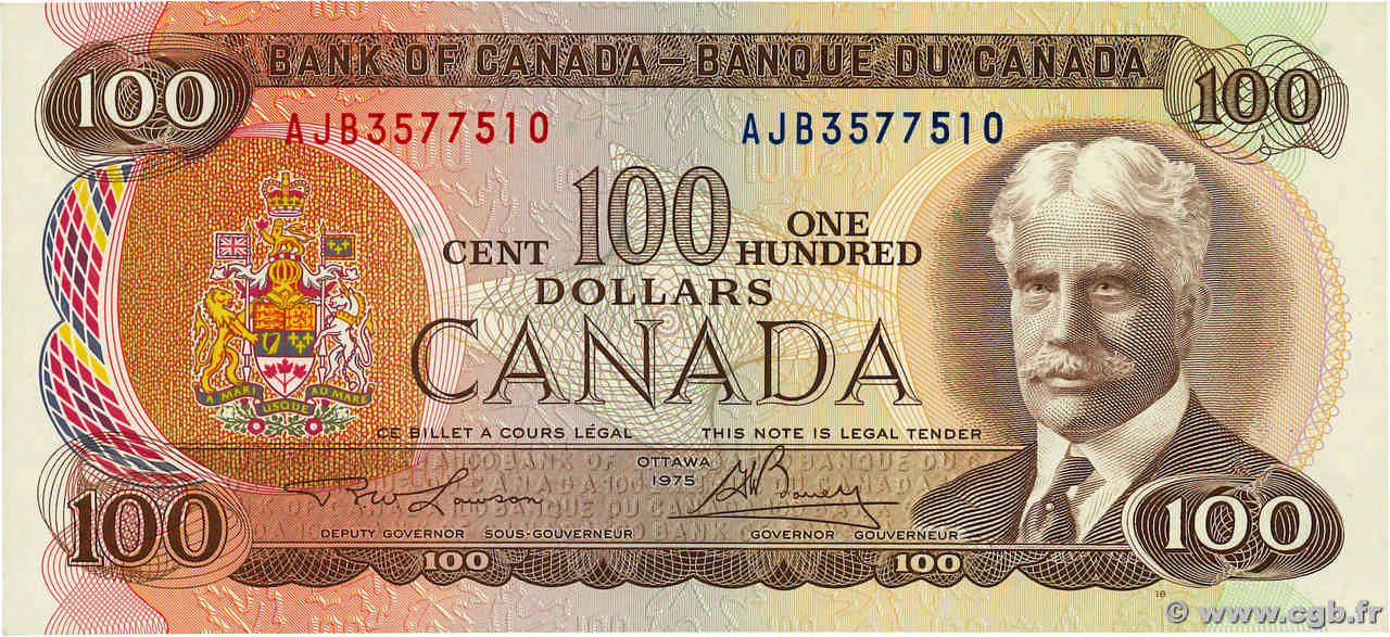 100 Dollars CANADA  1975 P.091b SPL