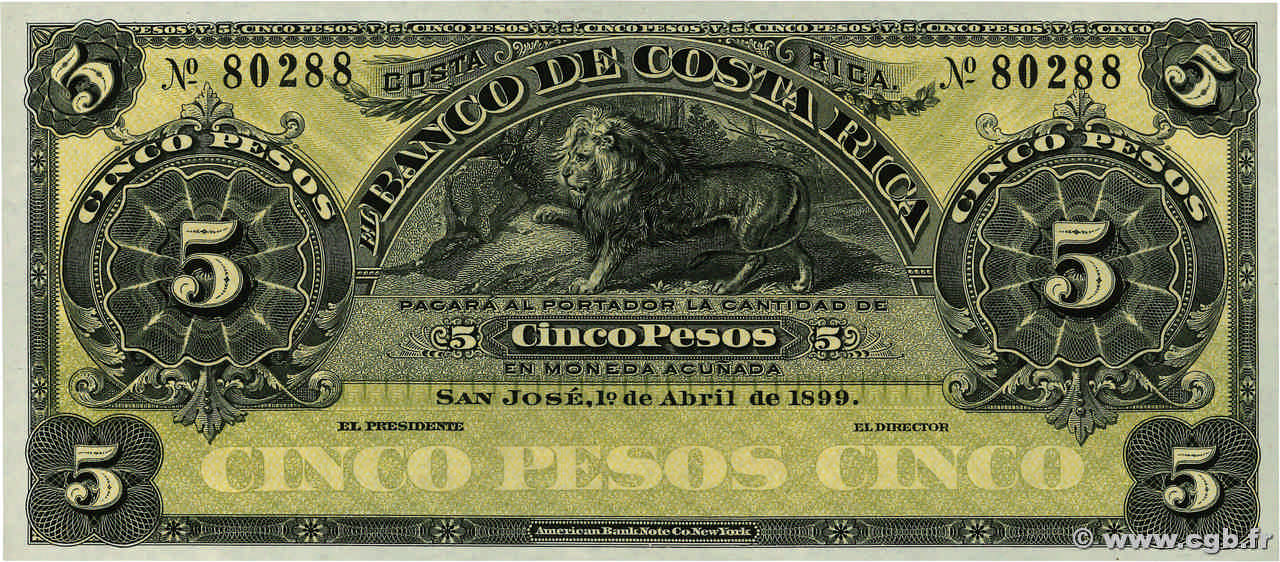 5 Pesos Non émis COSTA RICA  1899 PS.163r1 ST