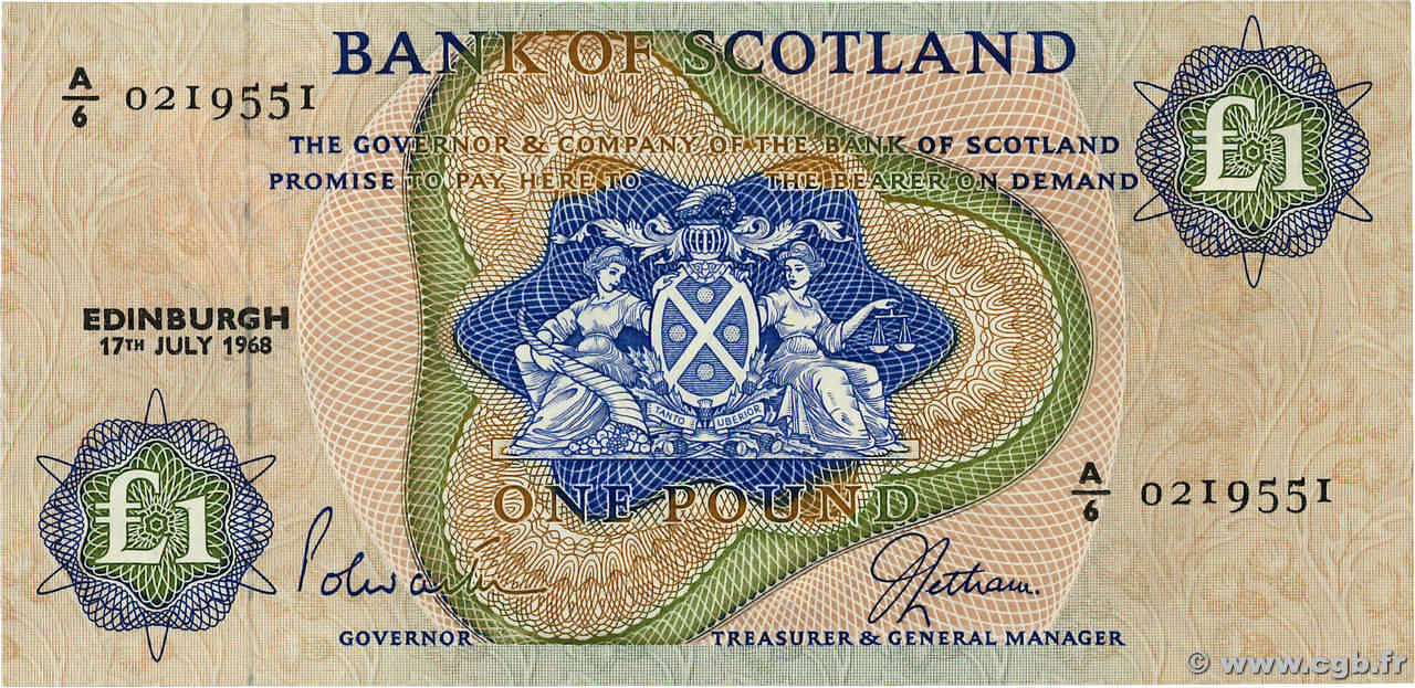 1 Pound SCOTLAND  1969 P.109a UNC-