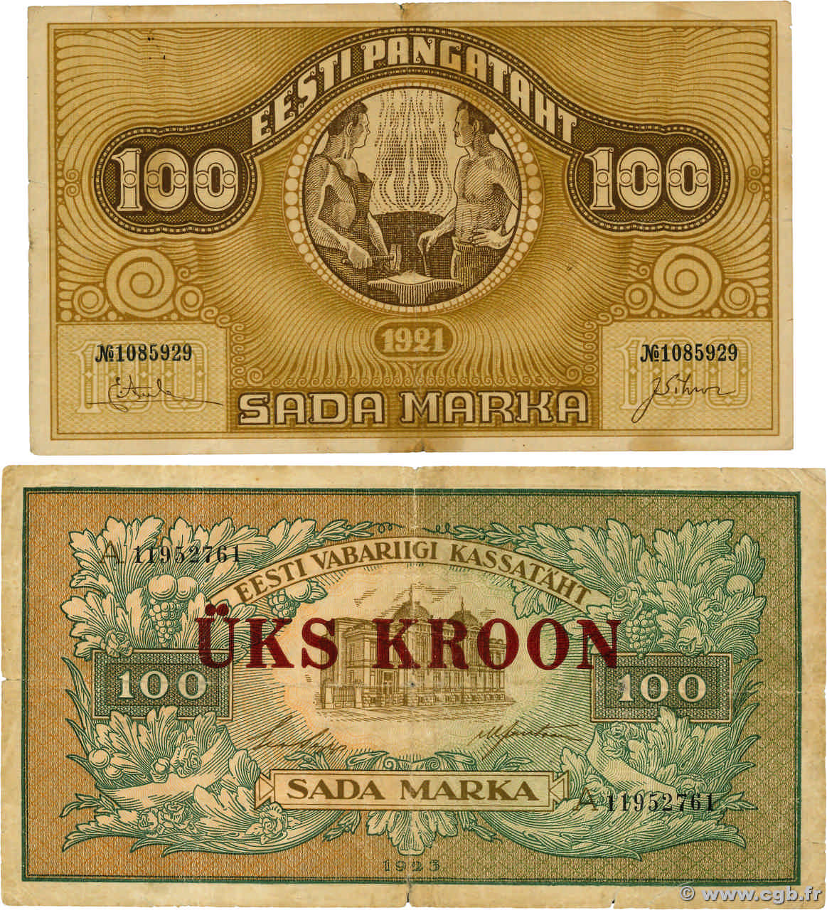 100 Marka Lot ESTONIA  1921 P.51b et P.56a RC a BC