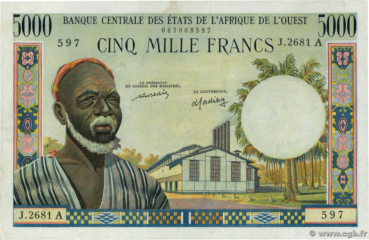5000 Francs ÉTATS DE L AFRIQUE DE L OUEST  1976 P.104Aj SUP