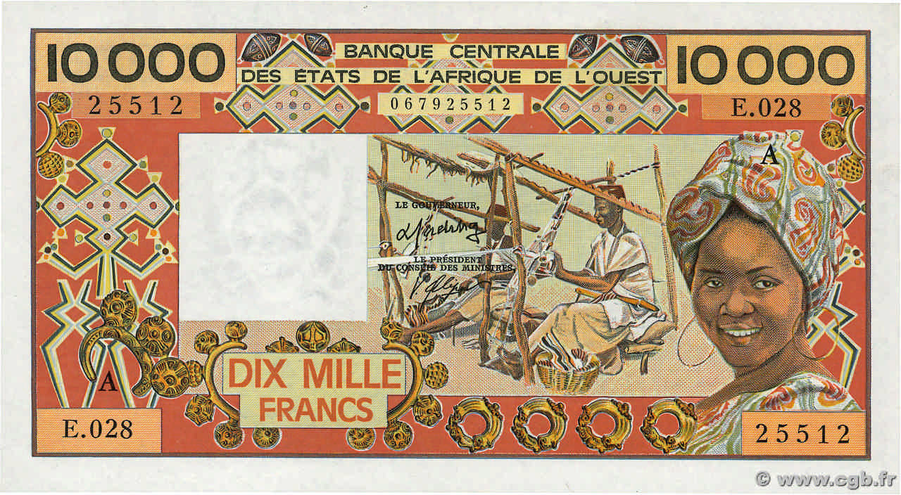 10000 Francs STATI AMERICANI AFRICANI  1986 P.109Ah AU+