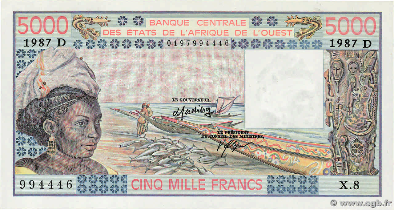 5000 Francs STATI AMERICANI AFRICANI  1987 P.407Dg q.AU
