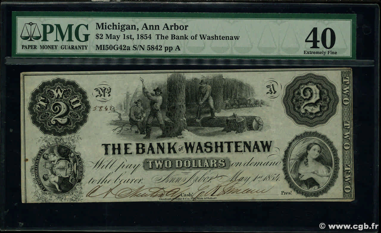 2 Dollars ÉTATS-UNIS D AMÉRIQUE Ann-Arbor 1854 P.- TTB+