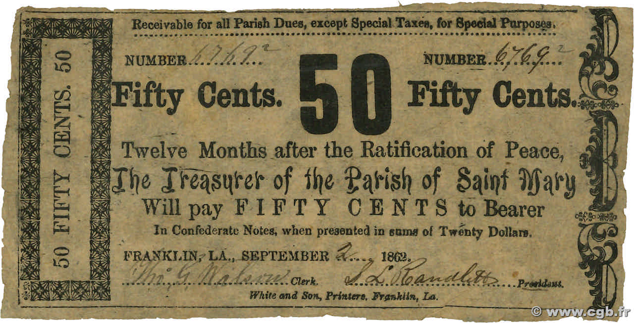50 Cents ÉTATS-UNIS D AMÉRIQUE Franklin 1862 P.- TTB