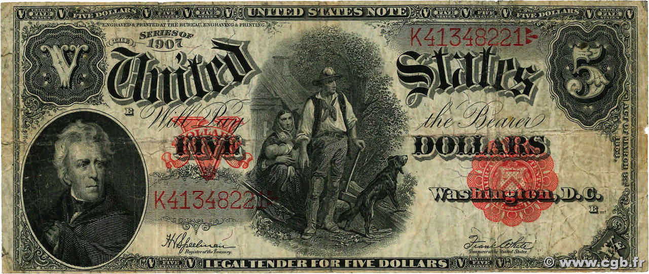 5 Dollars STATI UNITI D AMERICA  1907 P.186 MB