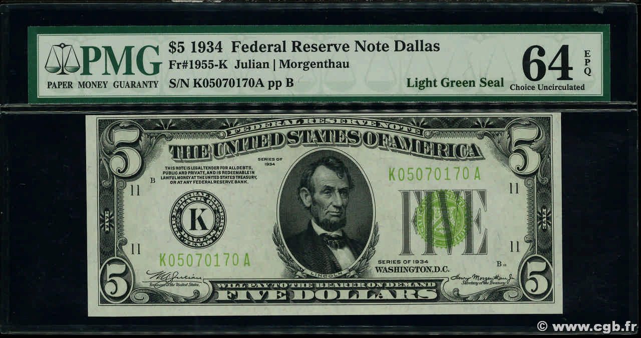 5 Dollars ÉTATS-UNIS D AMÉRIQUE Dallas 1934 P.429D pr.NEUF
