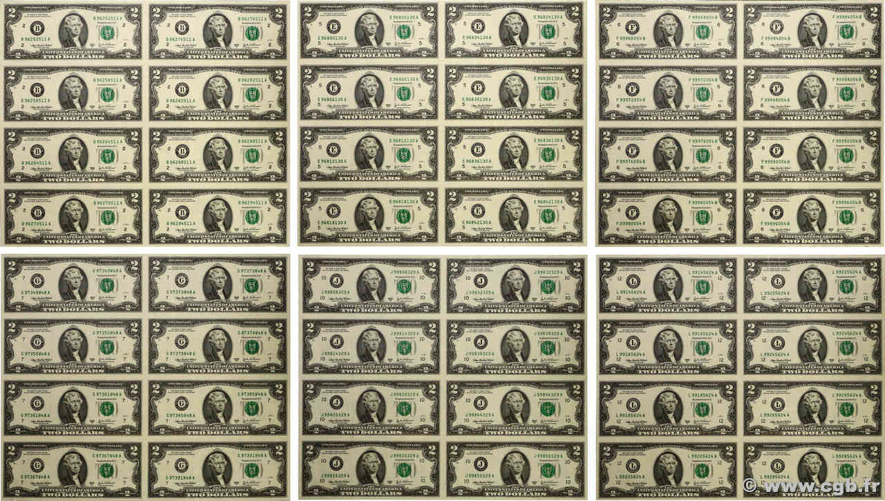 2 Dollars Planche UNITED STATES OF AMERICA  2003 P.516b UNC