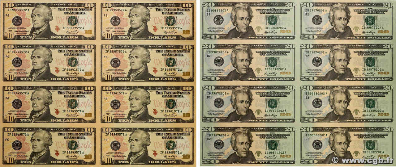 10, 20 Dollars Planche STATI UNITI D AMERICA  2006 P.525 et 526 FDC
