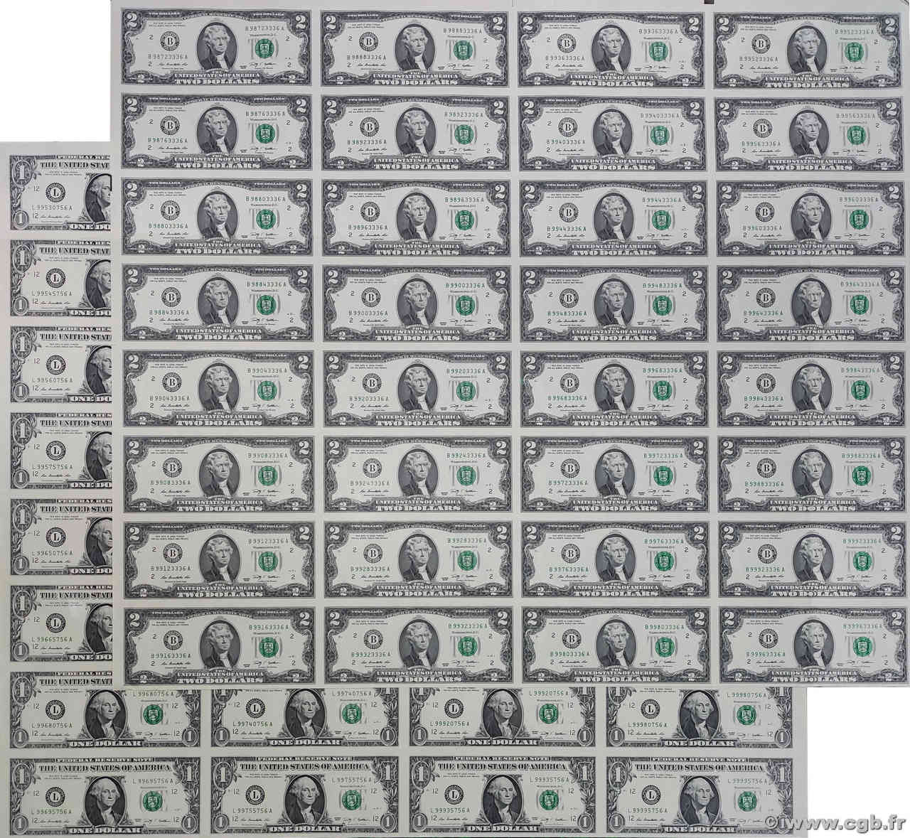 1 et 2 Dollars Planche ÉTATS-UNIS D AMÉRIQUE  2009 P.530 et 530A pr.NEUF