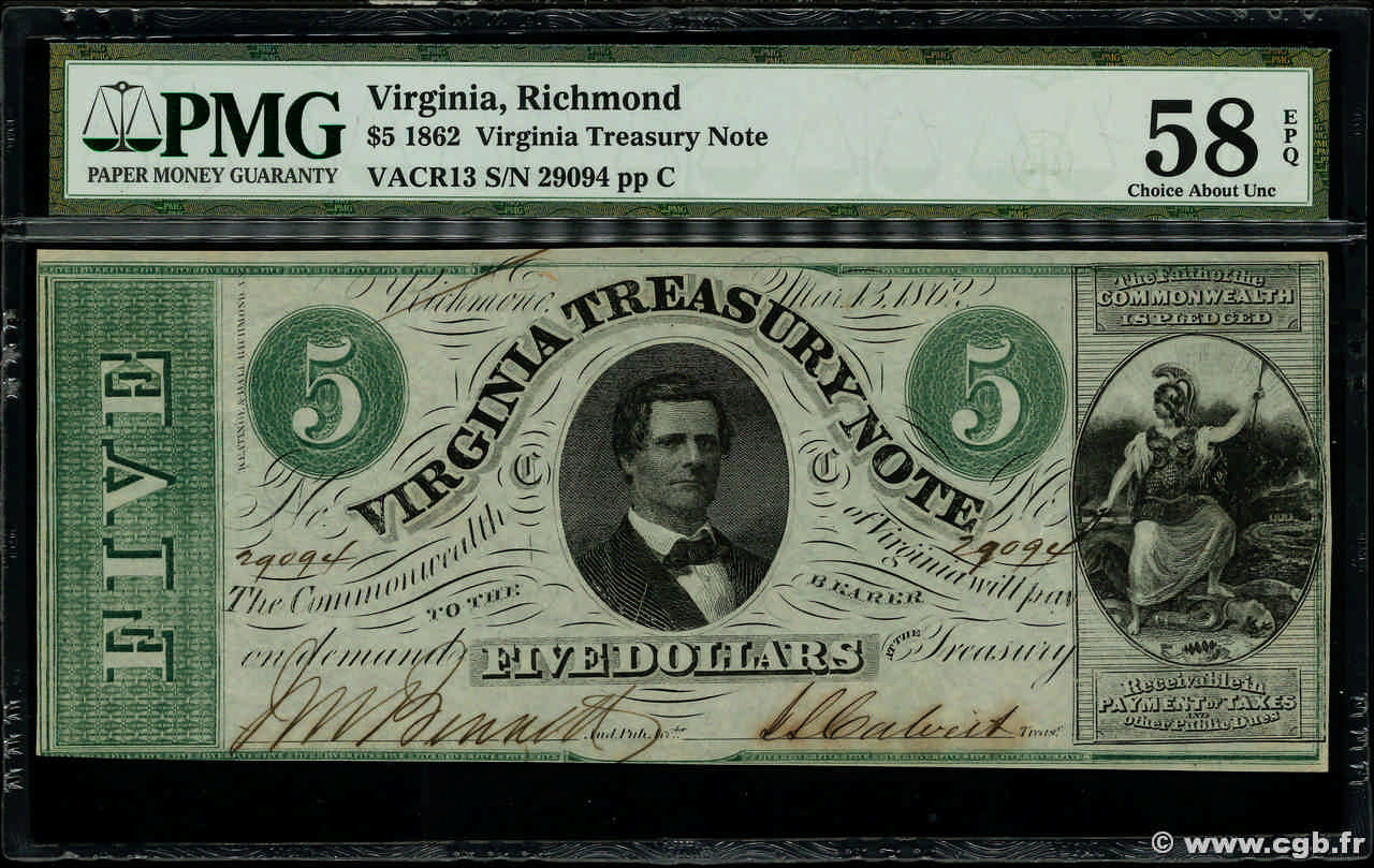 5 Dollars ÉTATS-UNIS D AMÉRIQUE Richmond 1862 PS.3682a SPL