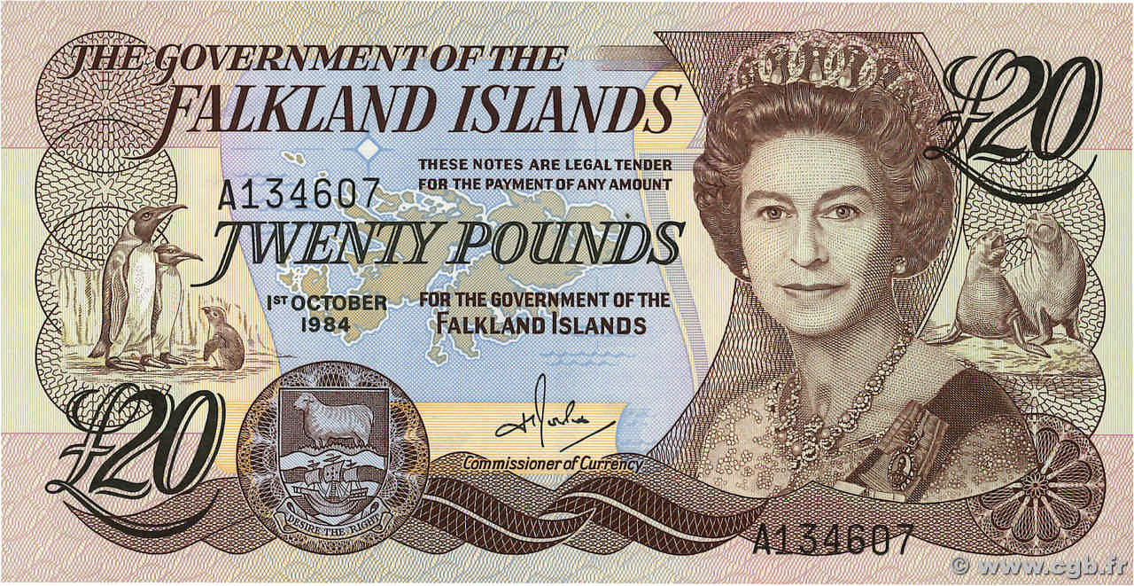 20 Pounds FALKLAND ISLANDS  1984 P.15a AU