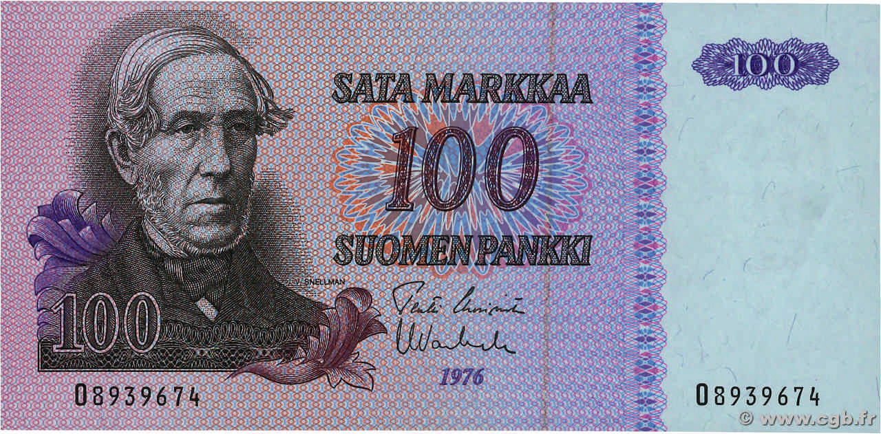 100 Markkaa FINLAND  1976 P.109a AU+