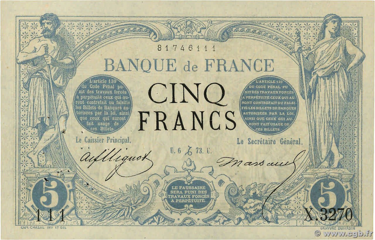 5 Francs NOIR FRANCIA  1873 F.01.24 MBC+
