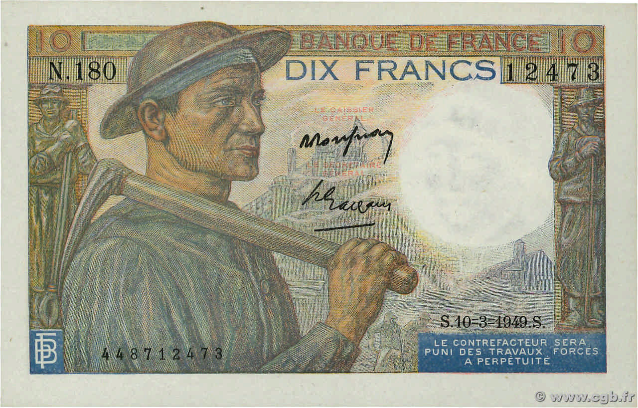 10 Francs MINEUR FRANCE  1949 F.08.20 AU