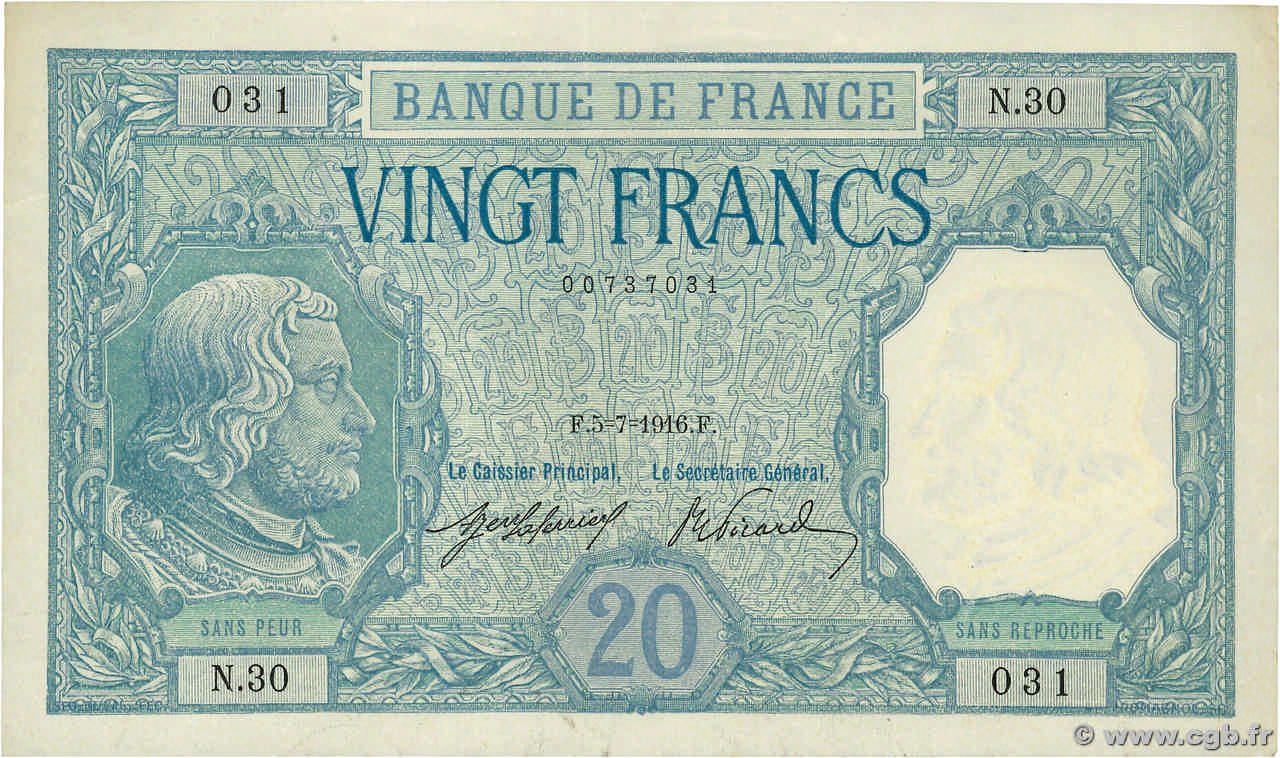 20 Francs BAYARD FRANCE  1916 F.11.01 SUP+