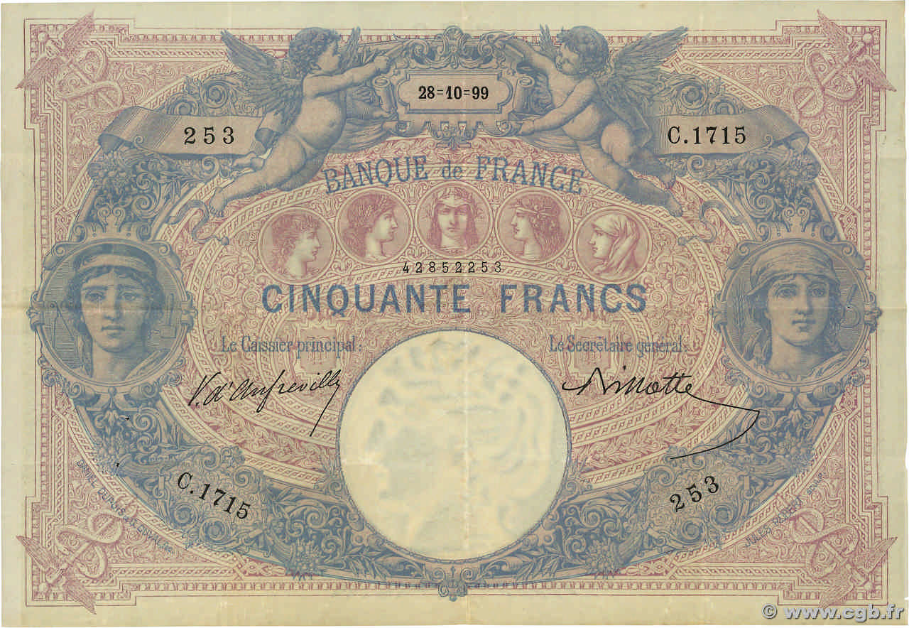 50 Francs BLEU ET ROSE FRANCIA  1899 F.14.11 q.SPL