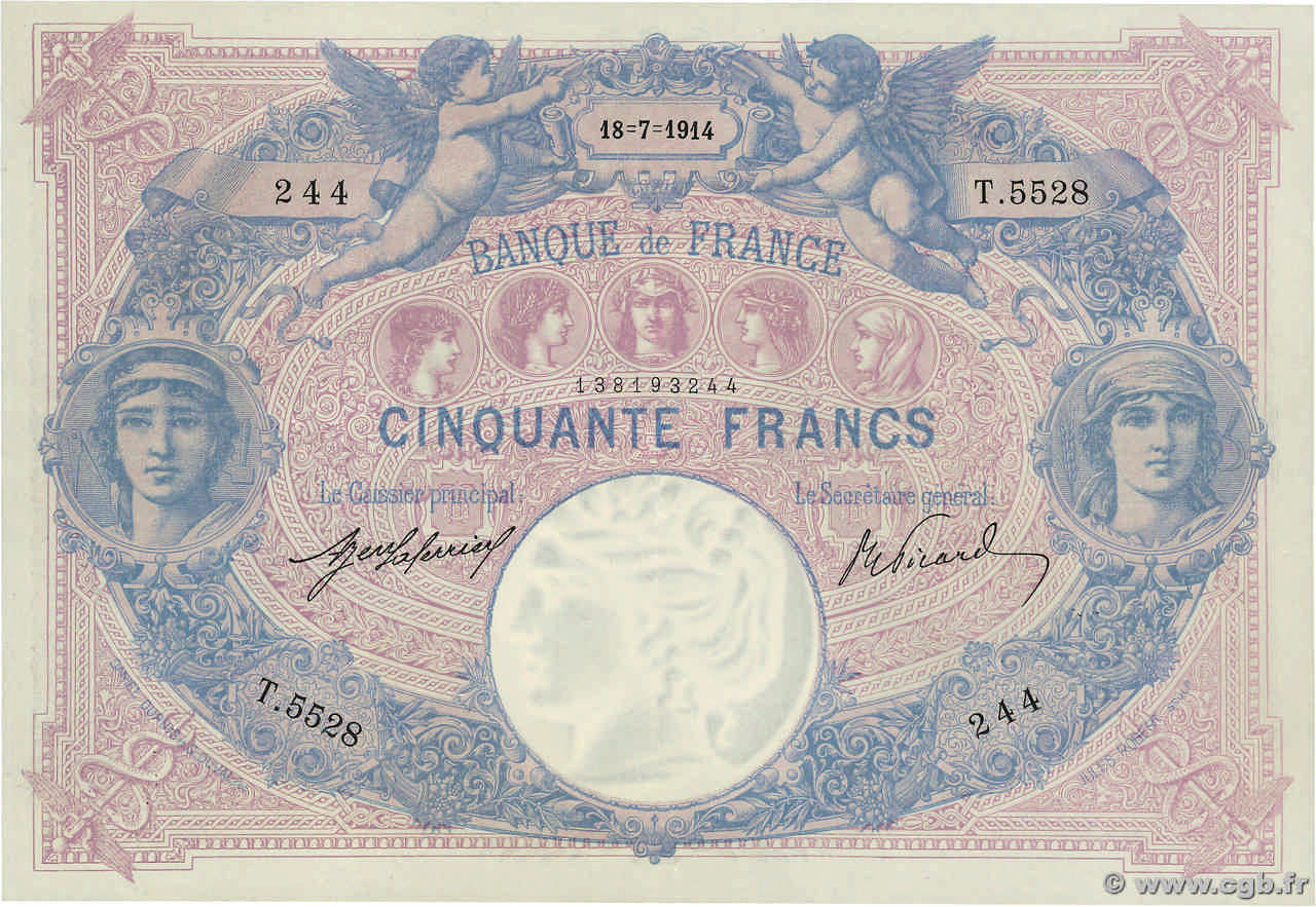 50 Francs BLEU ET ROSE FRANCIA  1914 F.14.27 MBC+