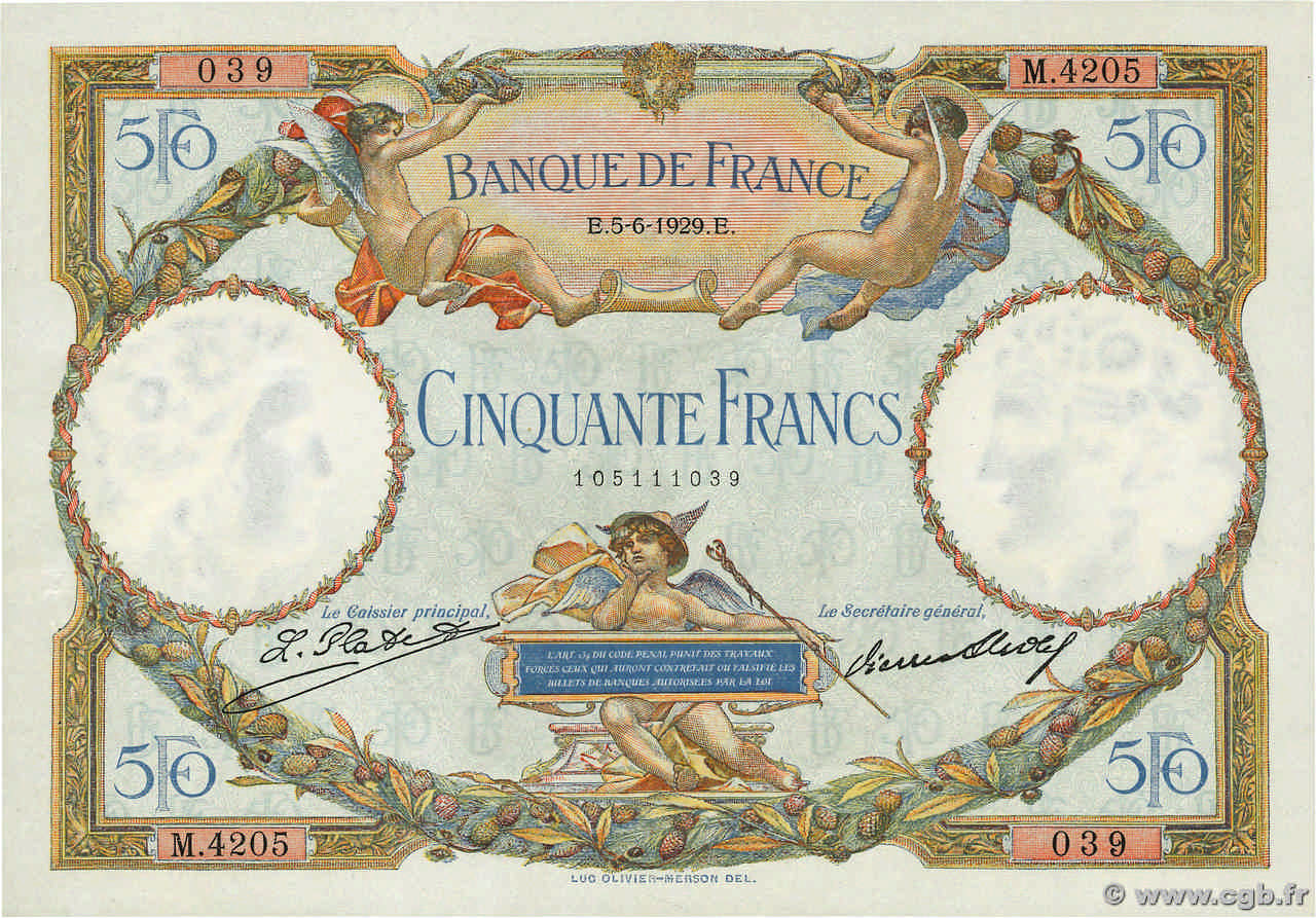 50 Francs LUC OLIVIER MERSON FRANCE  1929 F.15.03 SUP à SPL