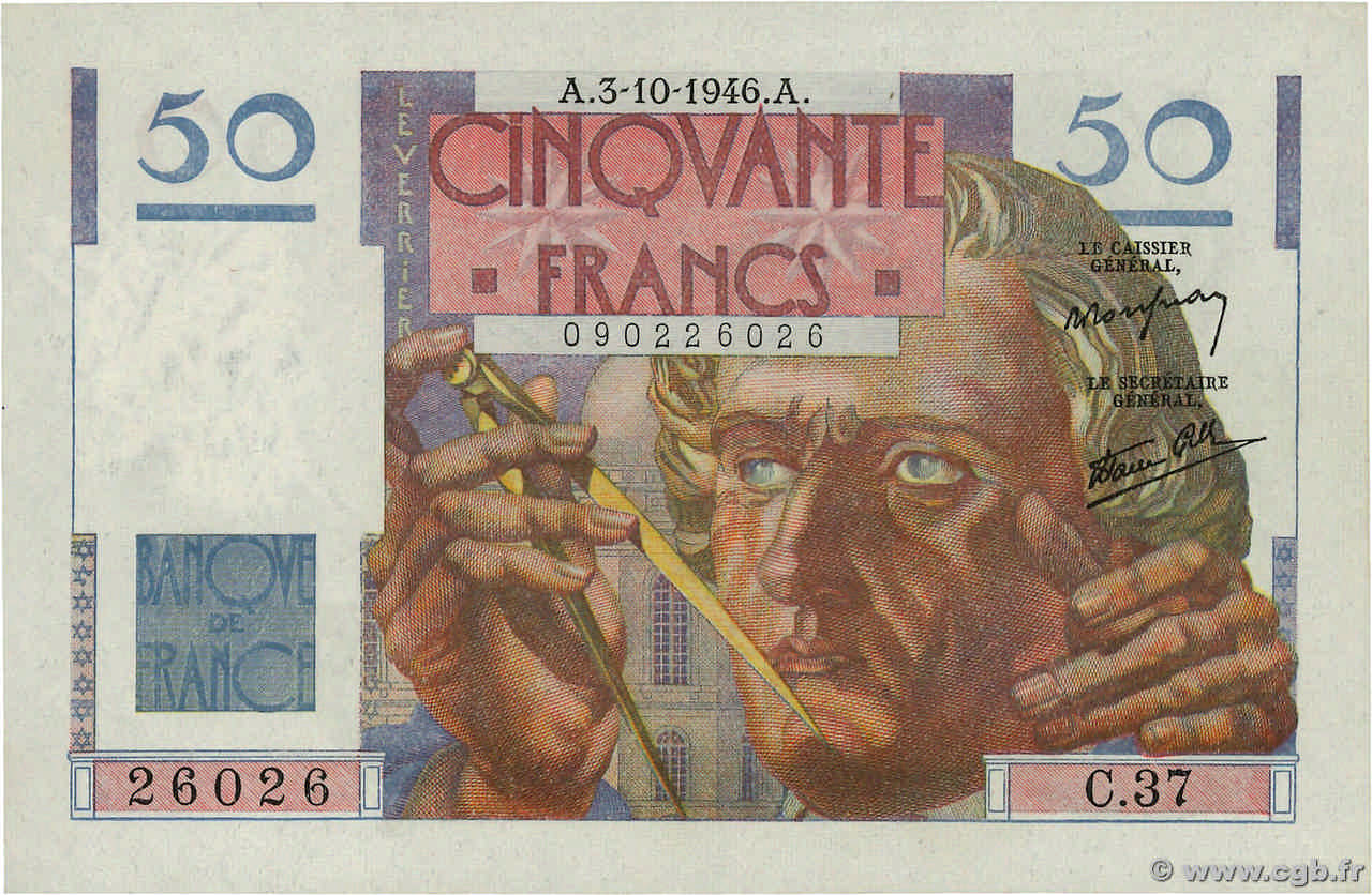 50 Francs LE VERRIER Numéro spécial FRANCE  1946 F.20.06 SPL