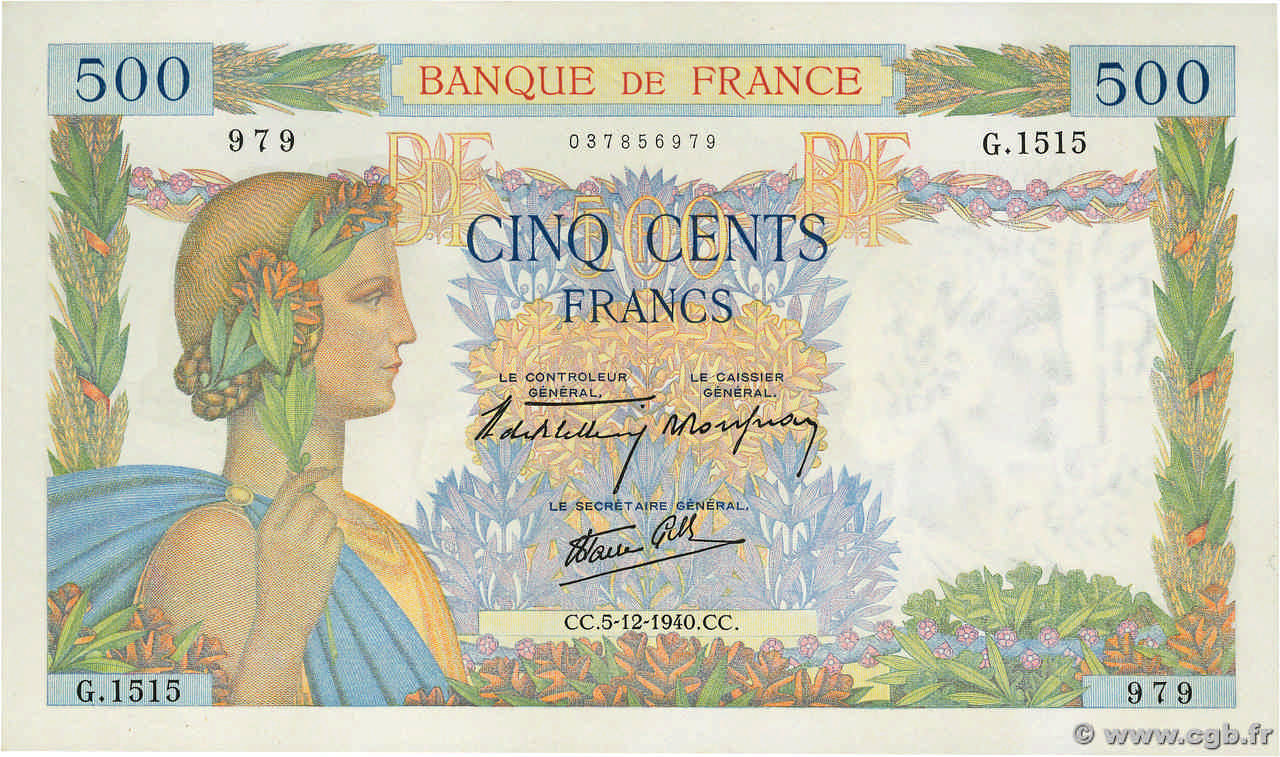 500 Francs LA PAIX FRANCIA  1940 F.32.10 SC+