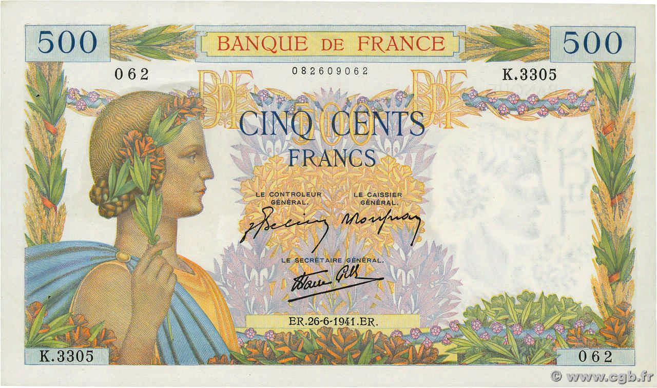 500 Francs LA PAIX FRANCIA  1941 F.32.19 AU