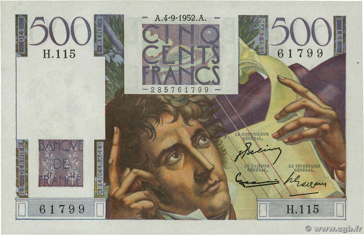 500 Francs CHATEAUBRIAND FRANKREICH  1952 F.34.10 fST+