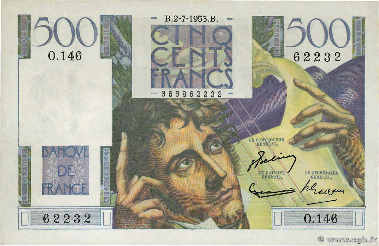 500 Francs CHATEAUBRIAND FRANKREICH  1953 F.34.13 VZ+