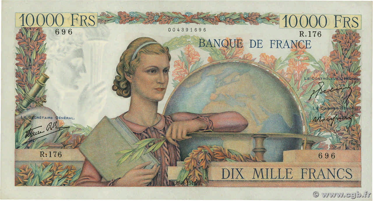 10000 Francs GÉNIE FRANÇAIS FRANKREICH  1946 F.50.08 VZ