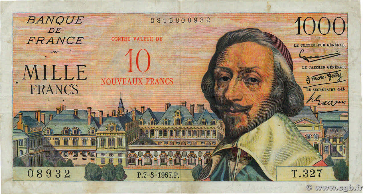 10 NF sur 1000 Francs RICHELIEU FRANCIA  1957 F.53.01 BC+