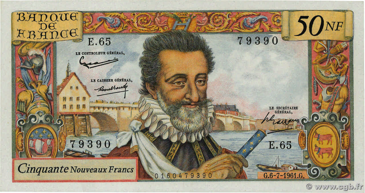 50 Nouveaux Francs HENRI IV FRANCE  1961 F.58.06 XF