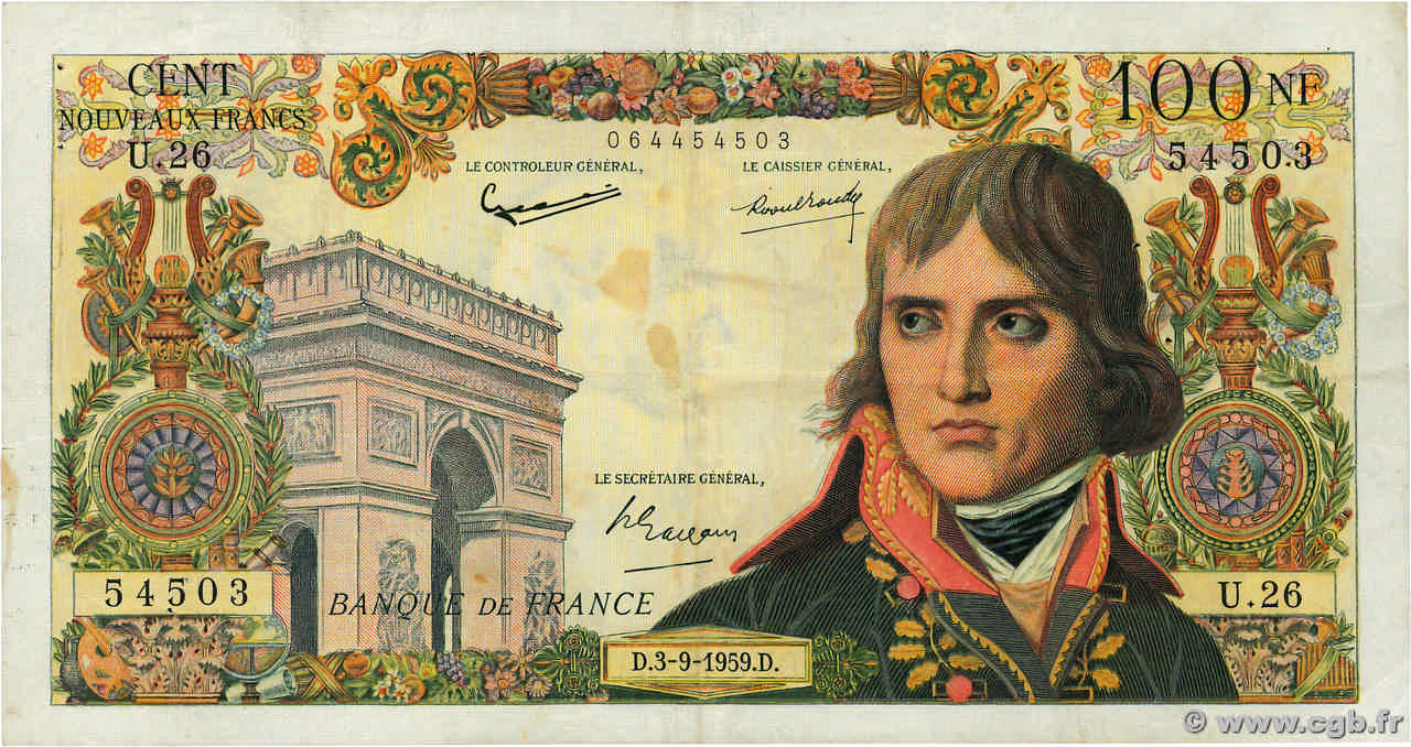 100 Nouveaux Francs BONAPARTE FRANCE  1959 F.59.03 F+