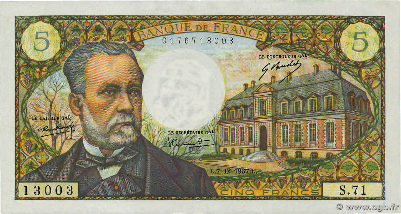 5 Francs PASTEUR FRANCIA  1967 F.61.06 SC+